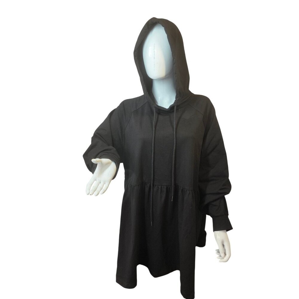 ChicSoul Black Hooded Babydoll Tunic Sweatshirt Womens Sz 1X Long Hoodie Dress